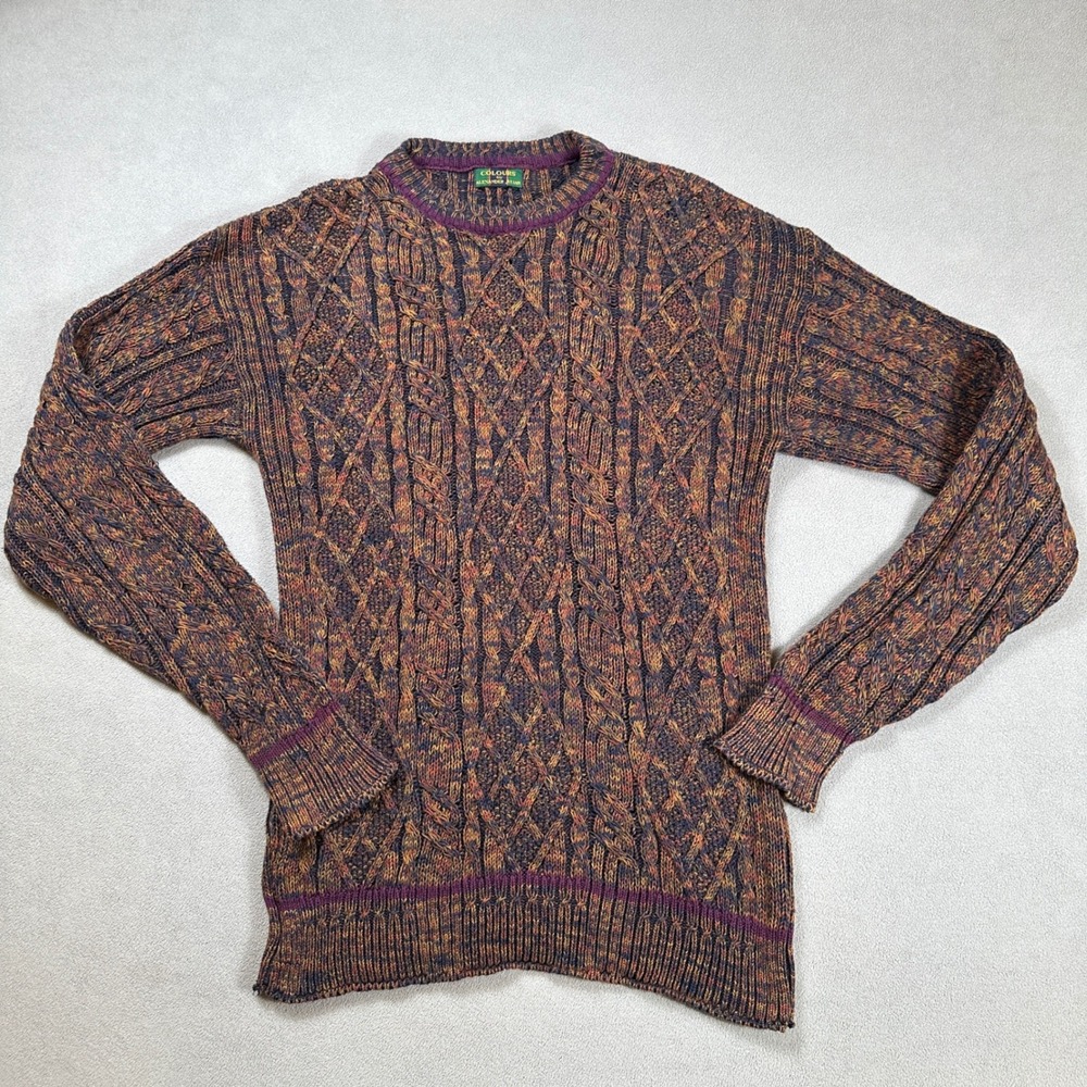 Vintage Alexander Julian Colours Cable Knit Sweater Multicolor 90s Textured